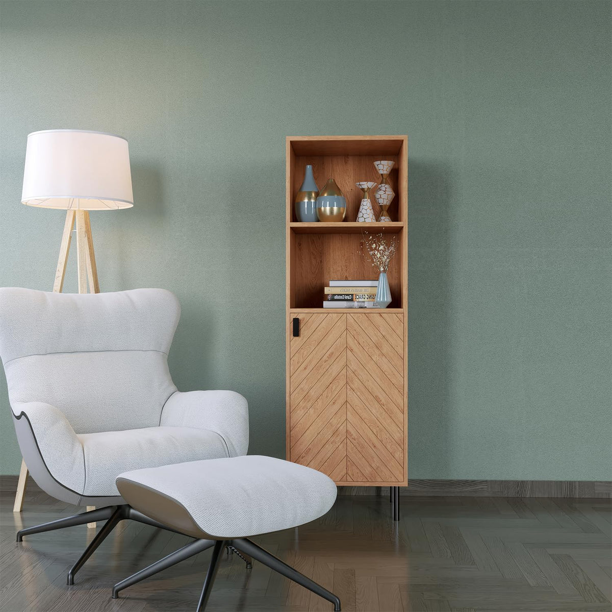 Seconique Leon 1 Door 2 Shelf Cabinet in Medium Oak Effect