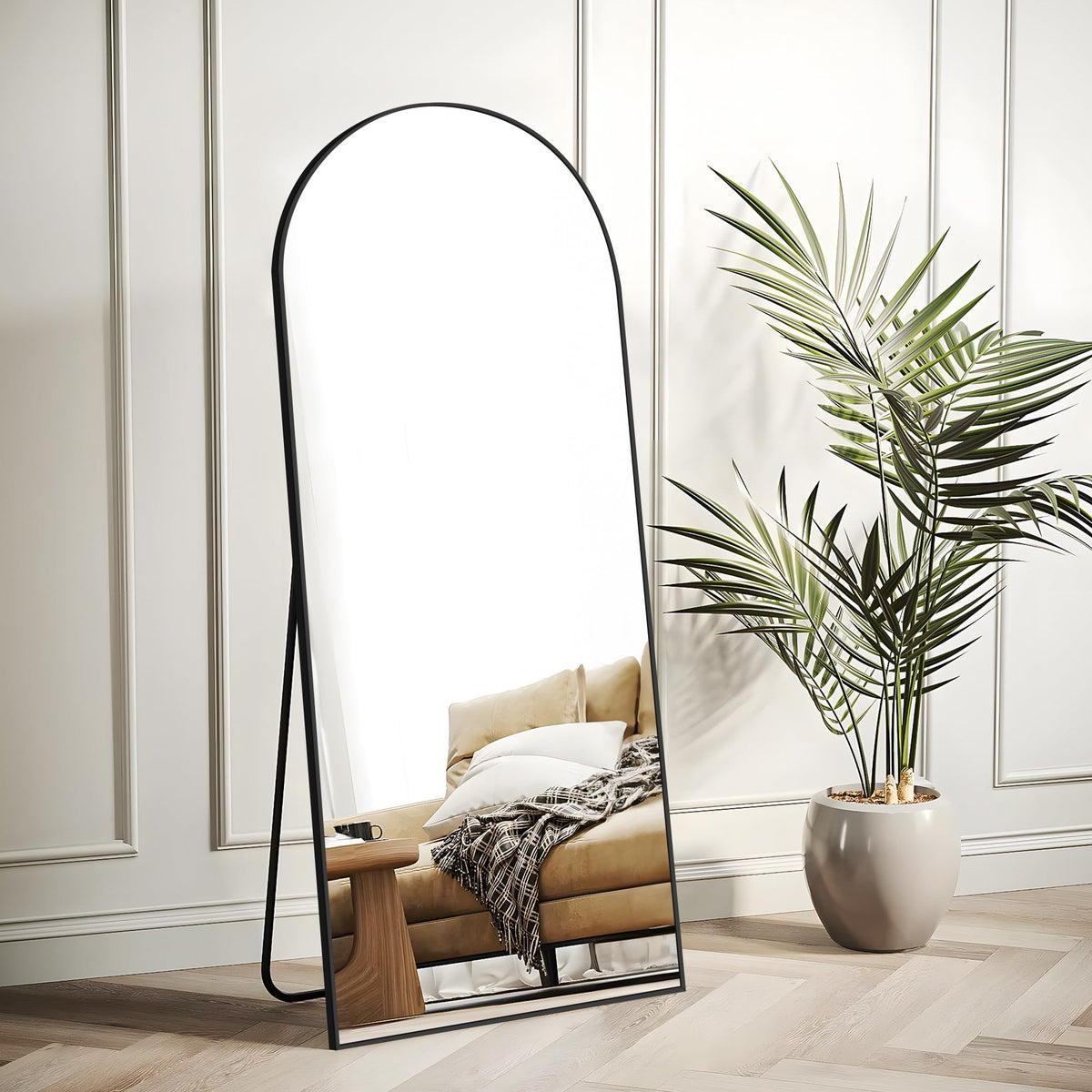 COFENY Arch Full Length Mirror, 165 x 60 cm Black Full Body Mirror with Aluminum Frame, Large Wall Mirror Standing Leaning or Hanging, Floor Mirror