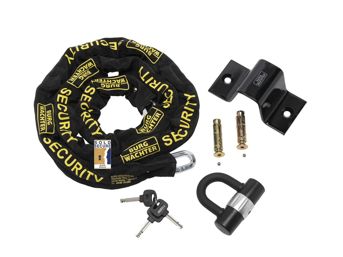 Burg-Wachter Wachter 1.5M Sold Secure Gold Bike Chain, Lock and Ground Anchor Kit Black