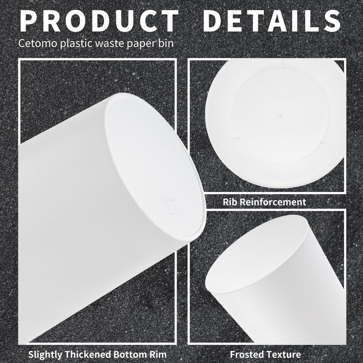 Cetomo 7.2L*6 Plastic Waste Paper Bin, Trash Can, Small Bins, Bedroom Bin, Round Waste Basket for Kitchen Rooms, Nesting, Matte, Frosted, Minimalist