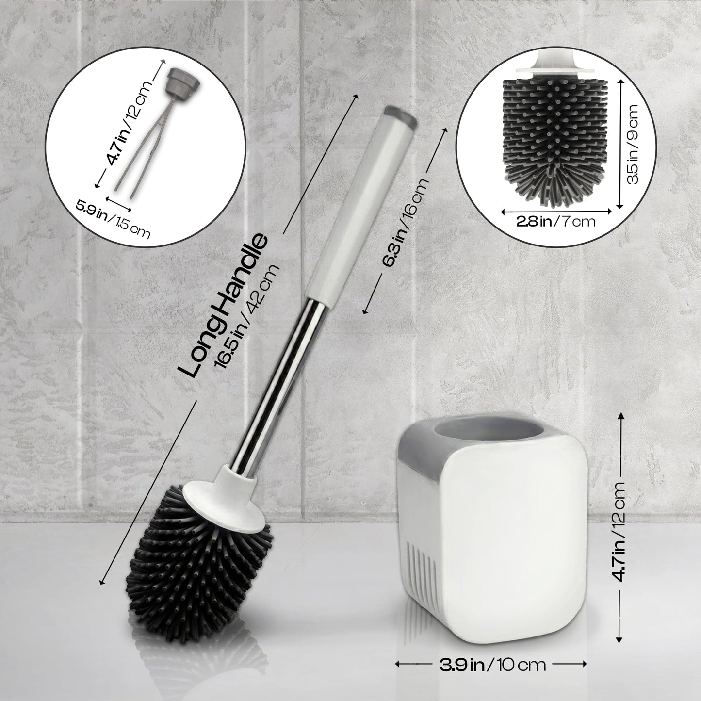 Toilet Brush and Holder Set, Wall Mounted Loo Brush with Hidden Tweezers