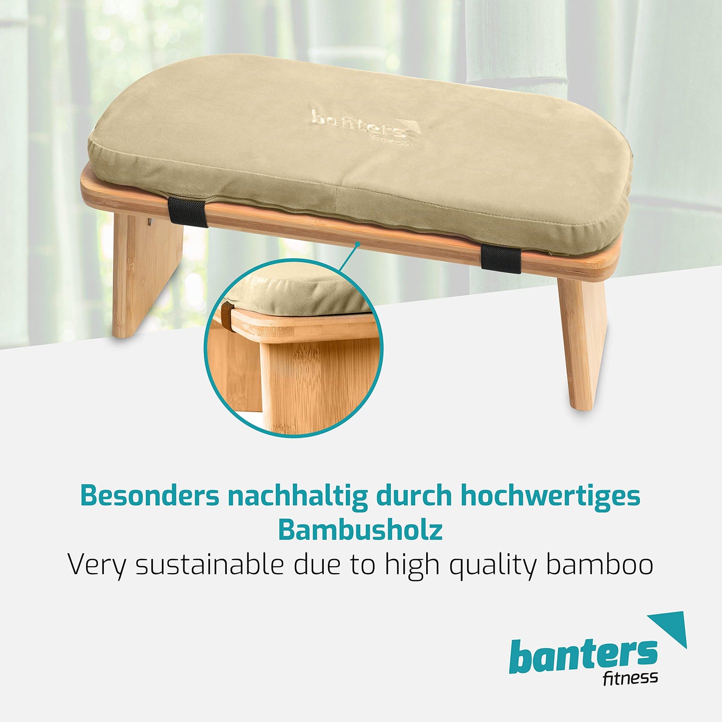 banters Meditation Bench Foldable - Made of solid Bamboo - Portable Kneeling stool with Cushion, Beige