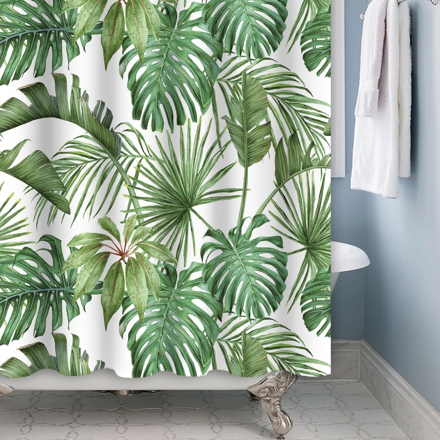Xiaoterna Tropical Jungle Monstera Leaves Shower Curtain Green Leaves Plant Bathroom Curtain Rainforest Nature Green Leaves Shower Curtain Mould and
