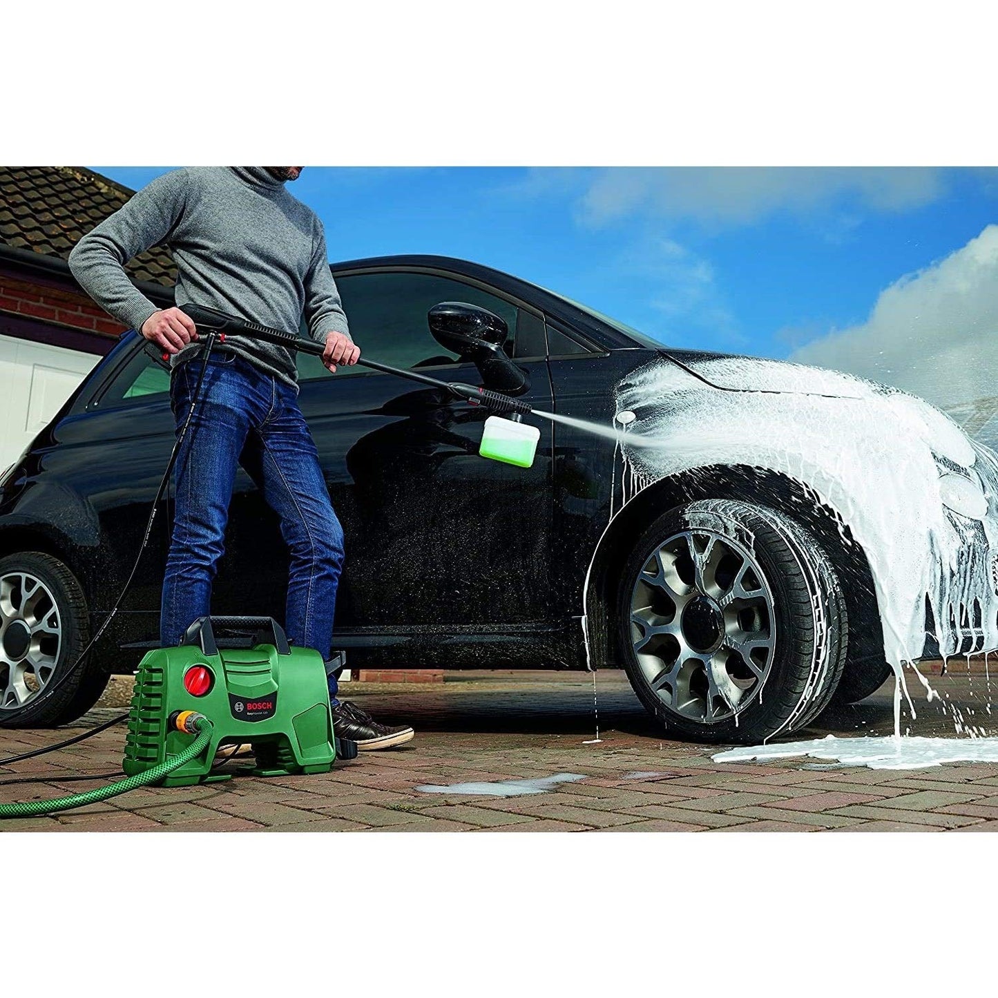 Bosch Pressure Washer EasyAquatak 100 Long Lance (1100 W, 3 m hose, Max. flow rate: 330 l/h, variable fan jet nozzle, in carton packaging)