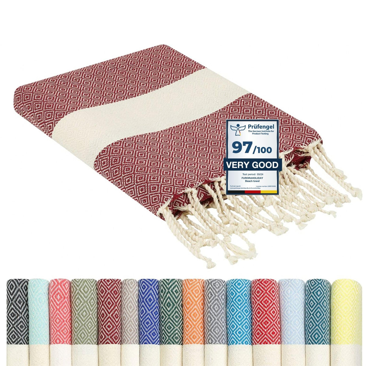 furora HOLIDAY Beach Towel for adults (cotton): Extra Large 100x200 cm / 39x79 Inch | lightweight, wearable Turkish Towel Fouta, sand free | Travel