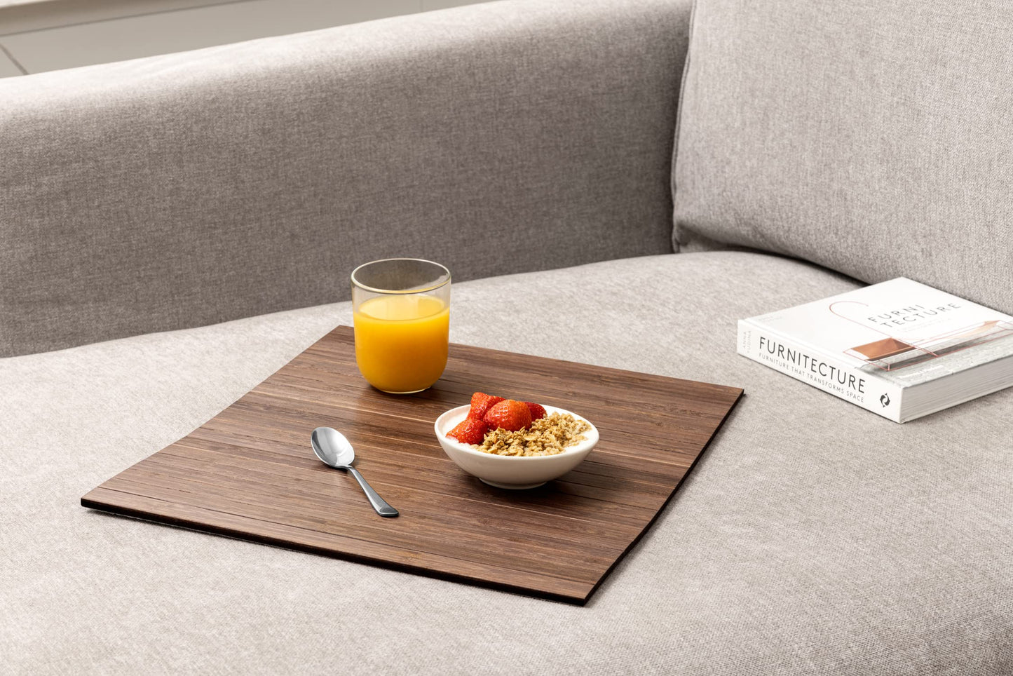 Bamboo Sofa Arm Tray – Anti-Slip, Flexible Sofa Arm Table for All Armrests – Durable Couch Tray with Elegant Design, Natural Color