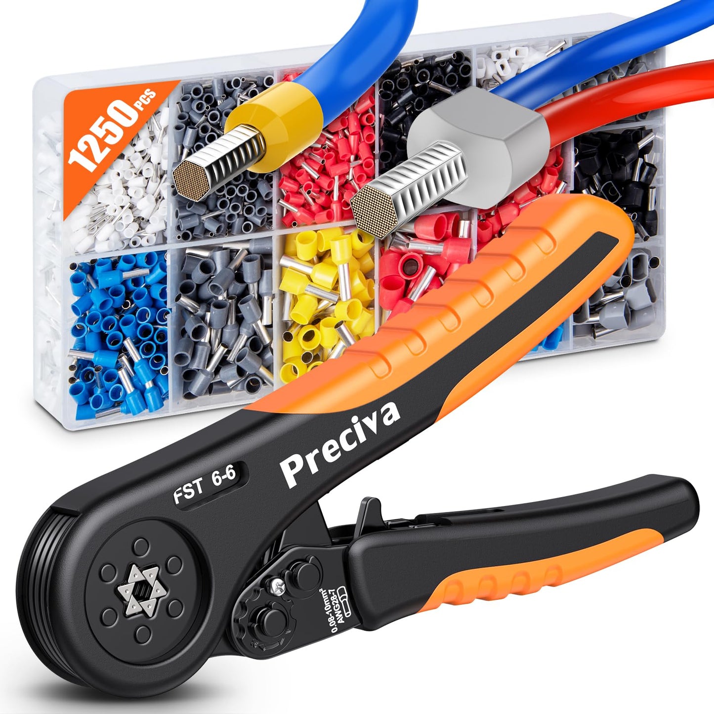 Ratcheting Device Ferrule Crimping Tool Kit,0.08-10mm??AWG 28-7?,Preciva Crimping Tools Set,Ferrule Pliers with 1200 Wire End Ferrule Connectors
