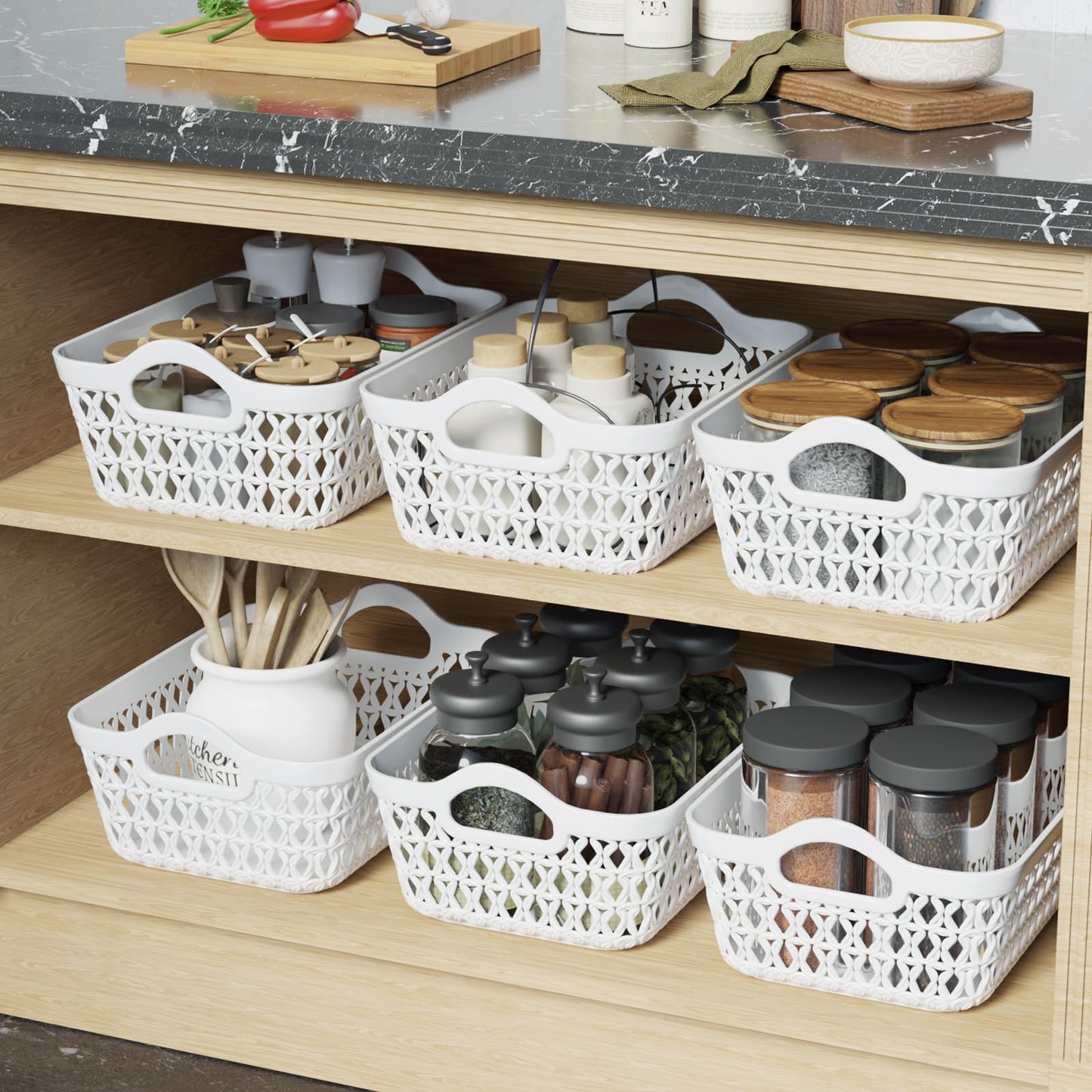 Parlynies Set of 12 Small Storage Tray Baskets, White Desktop Storage Basket Set