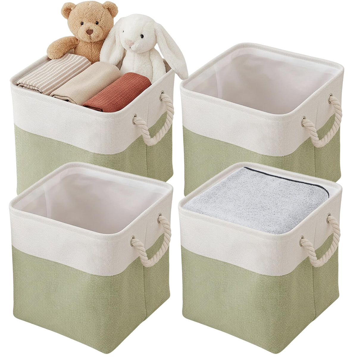 Fabric Storage Box [4-Pack], Foldable Storage Baskets for Organizing Toys, Books, Shelves, Closet, Large Storage Box with Rope Handles