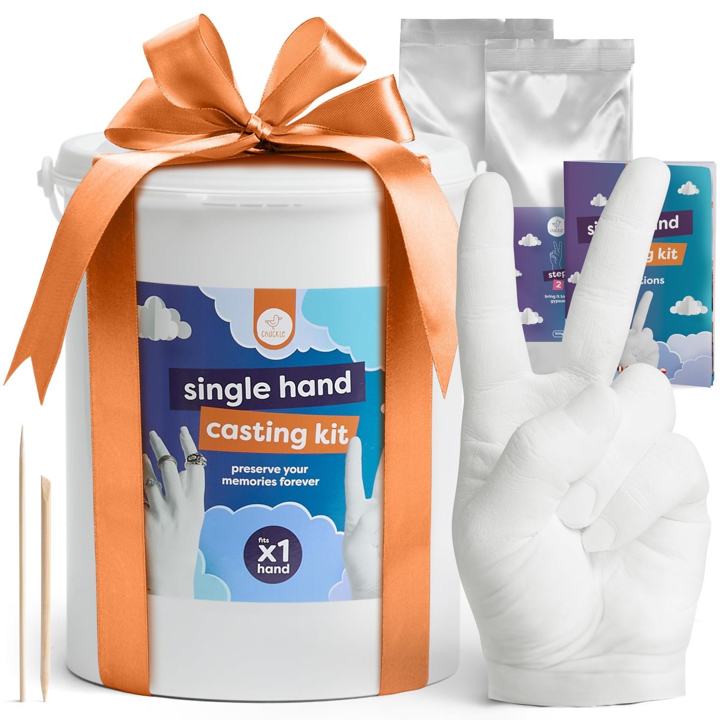 Chuckle 3D Single Hand Casting Kit Edition, DIY Hand Sculpture for All Ages, Personalized Keepsake, Ring Holders, Perfect for Birthdays, Fathers Day,