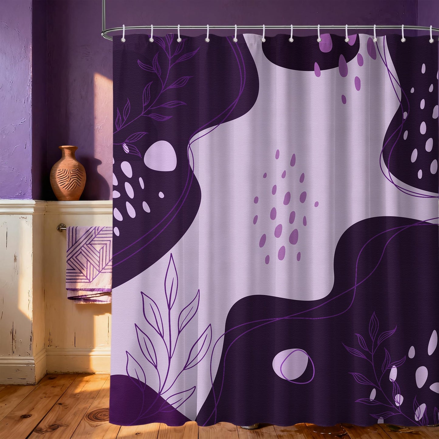 LanZanthic Purple Shower Curtains for Bathroom Dark Light Purple Lavender Modern Wet Room Shower Curtain with hooks, Mould Proof Resistant