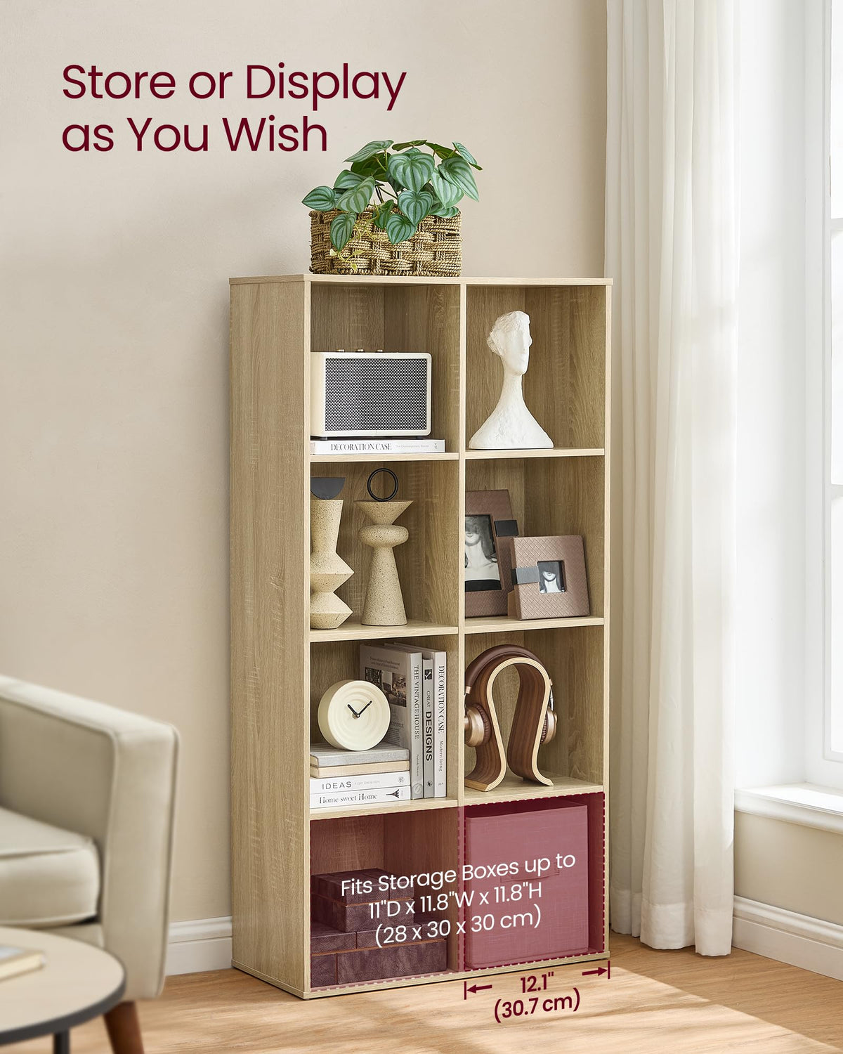 VASAGLE 8-Cube Bookcase, Bookshelf, Cube Storage Unit, Wooden Bookcase and Display Shelf, Freestanding Cabinet Unit for Office, Living Room, Bedroom,