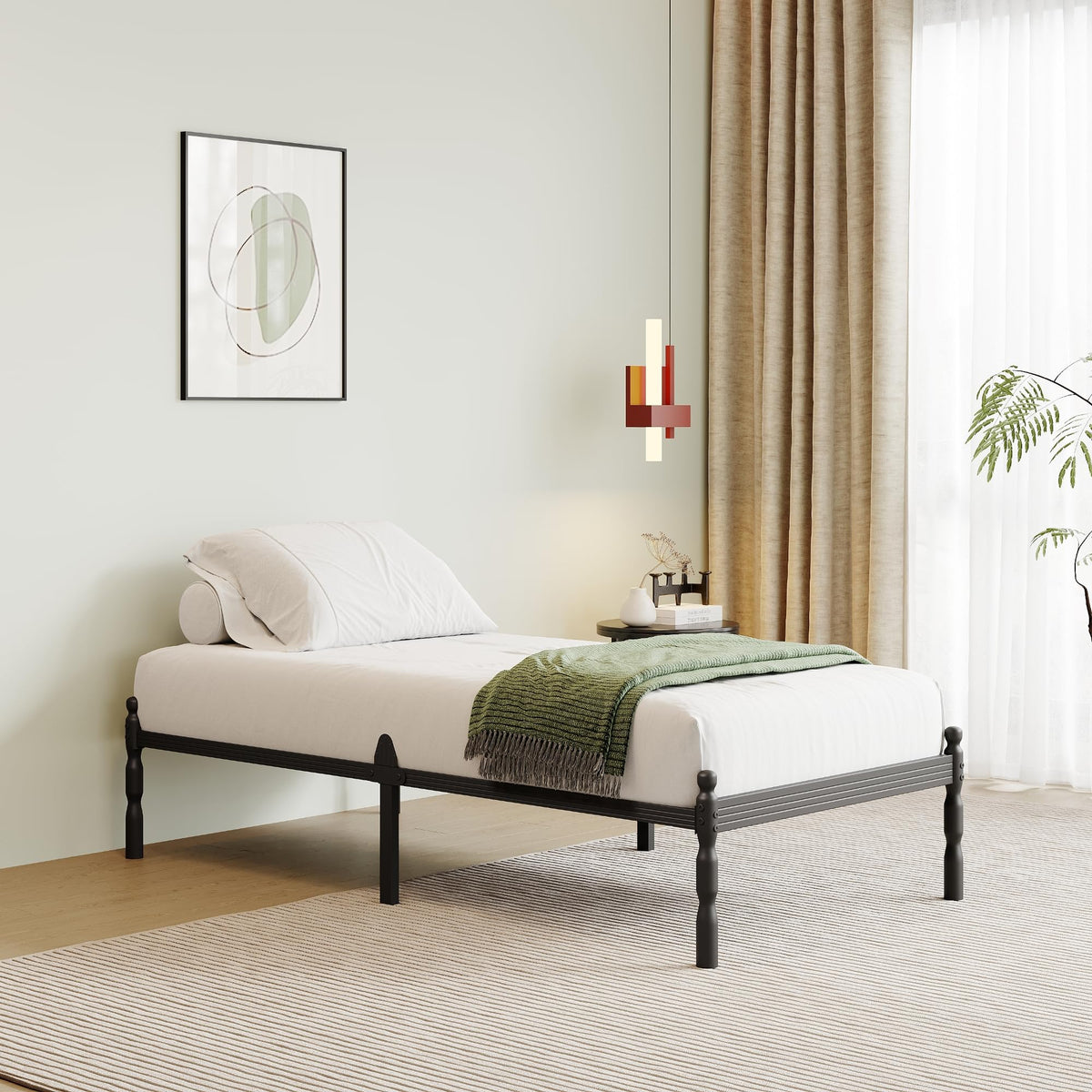 QFtime Metal Single Bed Frame with Underbed Storage and Steel Slat Support - Easy Assembly, Noise Free - 35.5cm High