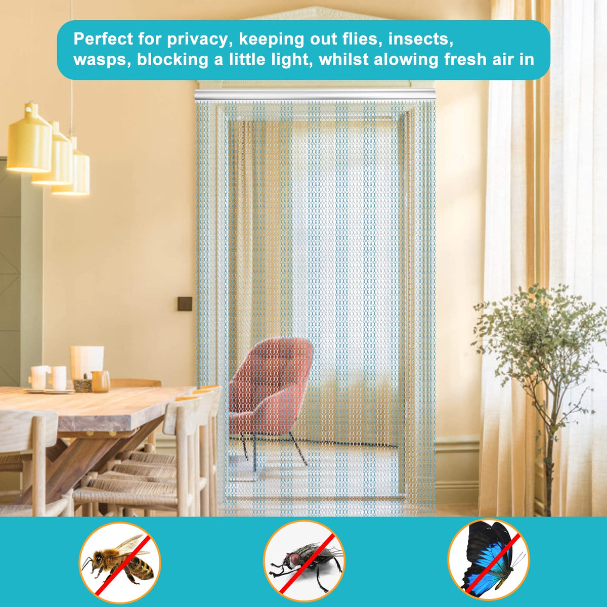 LYMMIYTC Chain Curtain Door Screens 90 x 200cm Aluminium Chain Curtain for Doorways Decoration, Metal Fly screens Insect Blinds Pest Control (Blue &