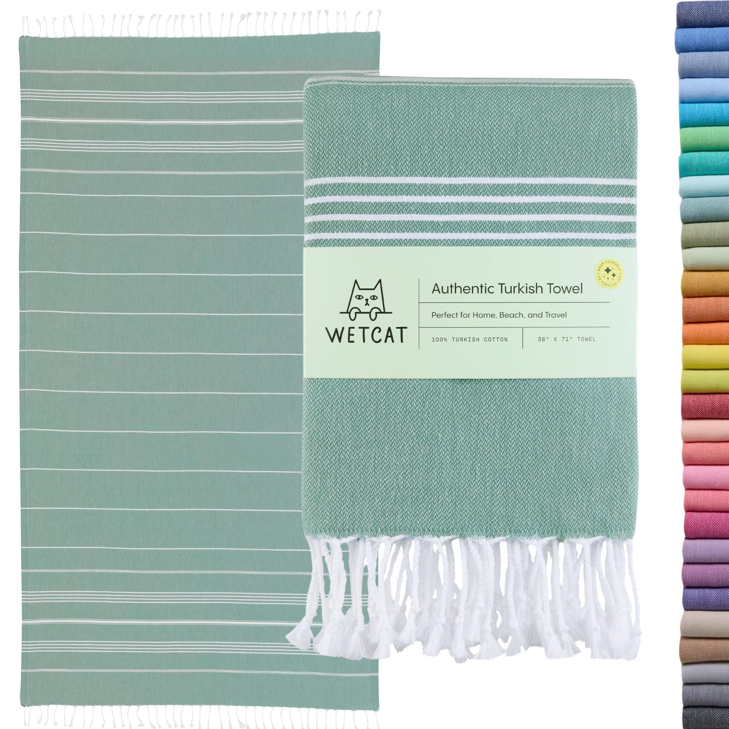 WETCAT Turkish Beach Towel 38x71 100% Cotton Sand Free Quick Dry Beach Towel for Adults Oversized Extra Large Turkish Towel Light Travel Towel Beach
