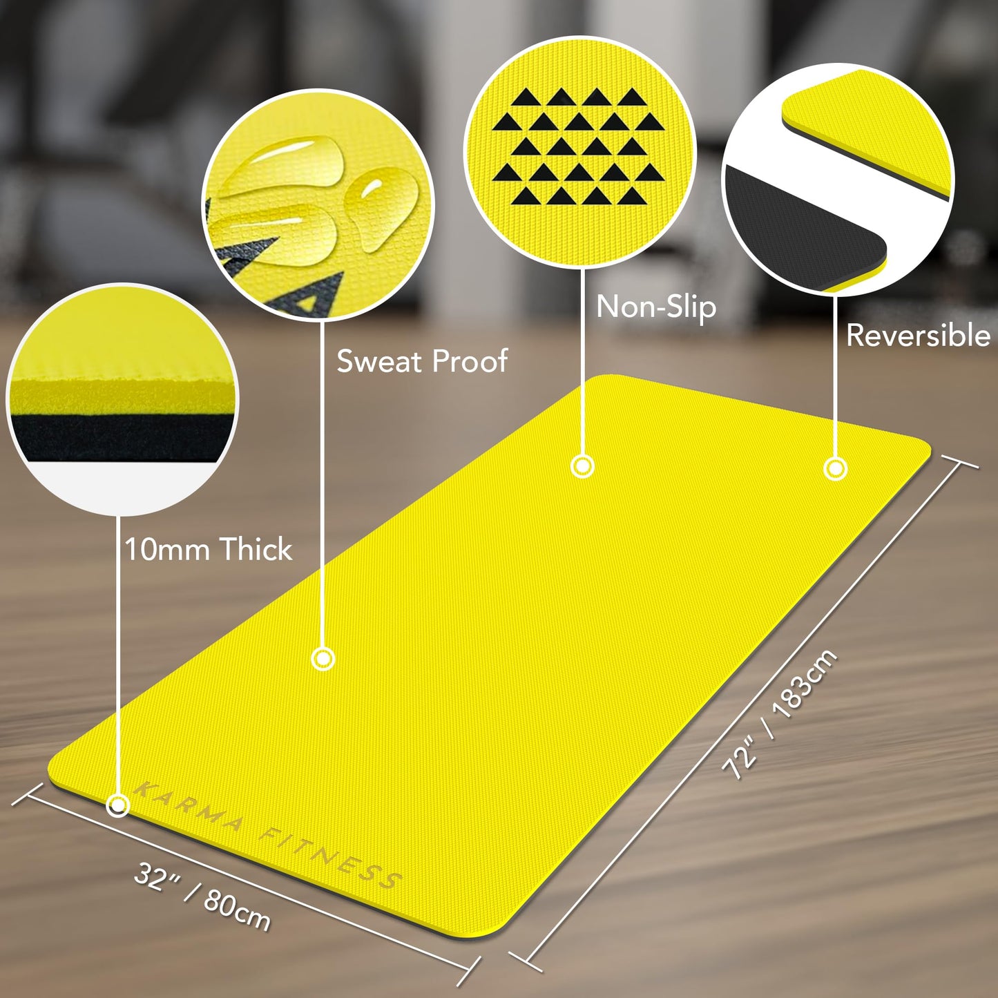 Large Exercise Mat  Extra Wide & Extra Thick Yoga Mat (183cm x 80cm x 10mm), TPE Fitness Mat with Free Carry Straps, Perfect for HiiT Home Workouts &