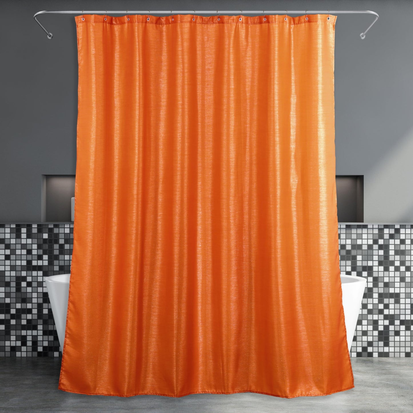 Popkozzi Burnt Orange Glitter Shower Curtain: Sparkle Bling Shiny Metallic Shimmer Shower Curtain for Bathroom - Anti Mould Water Repellent Washable