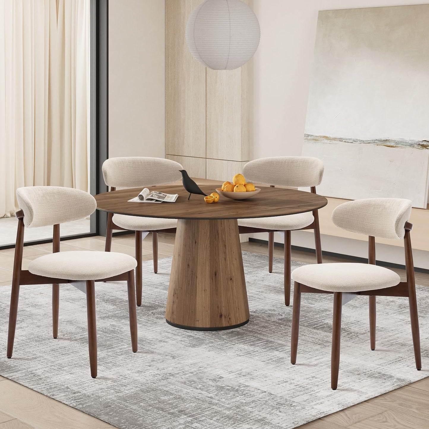 COLAMY Modern Dining Chairs Set with Wooden Legs – Upholstered Fabric Dining Room Chairs with Curved Backrest, Soft Cushion Seat