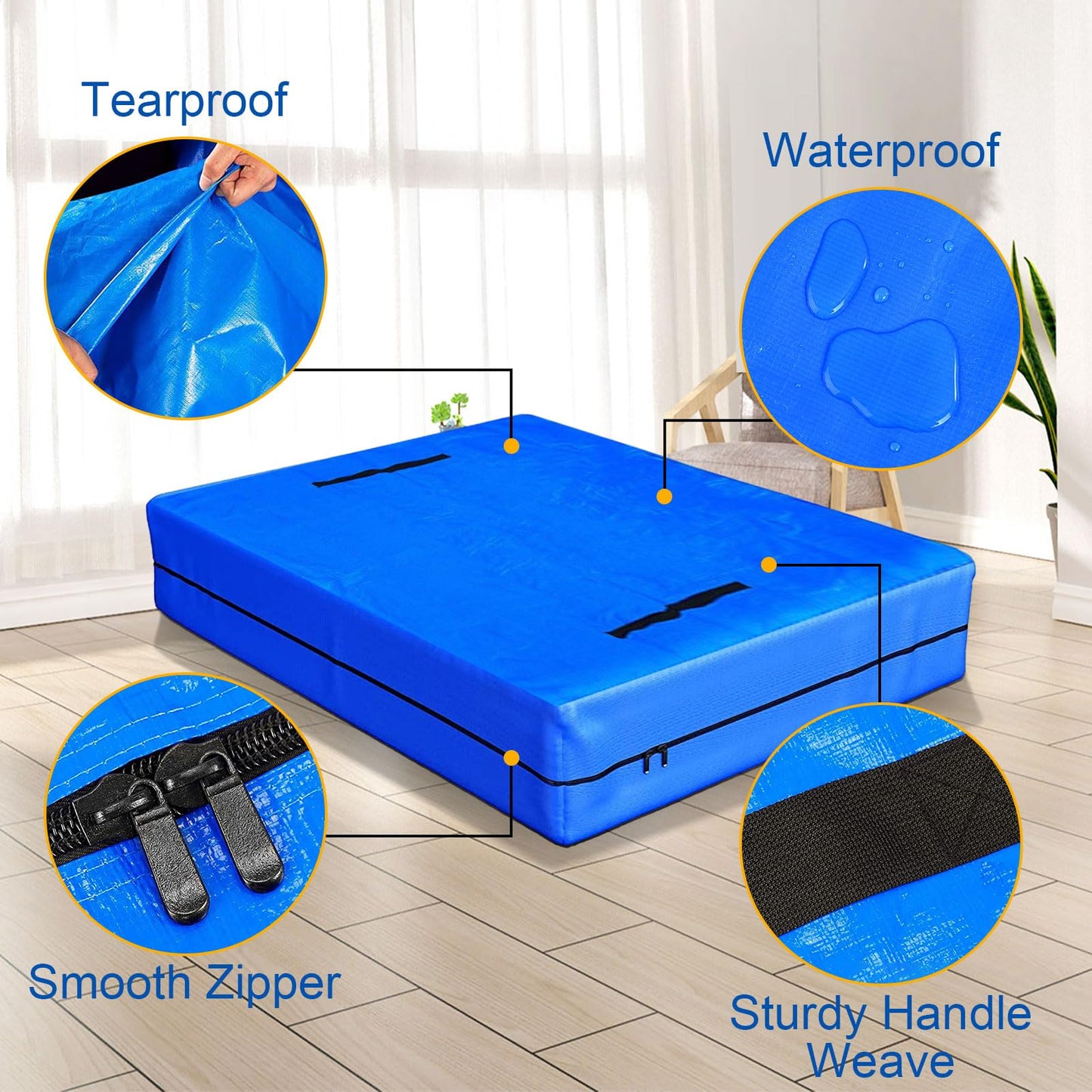 Mattress Cover for Moving and Storage Super King Size Mattress Bags with 8 Sturdy Handles Waterproof Mattress Protector Tarp Durable Mattress Bags