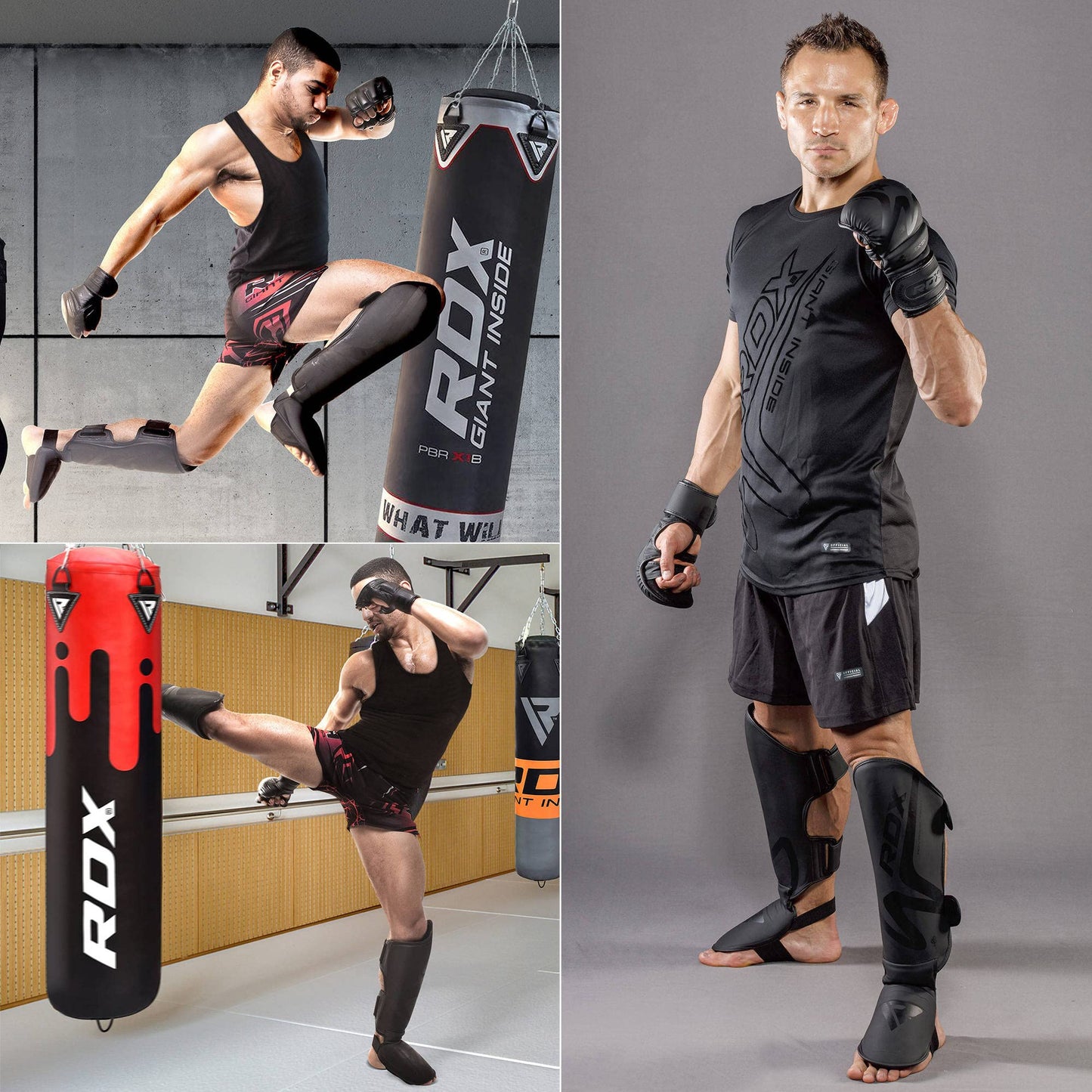RDX Shin Guards for Muay Thai, Kickboxing, MMA Training, Maya Hide Leather Instep Leg Protector Foam Pads for Martial Arts, Sparring, Protective Gear