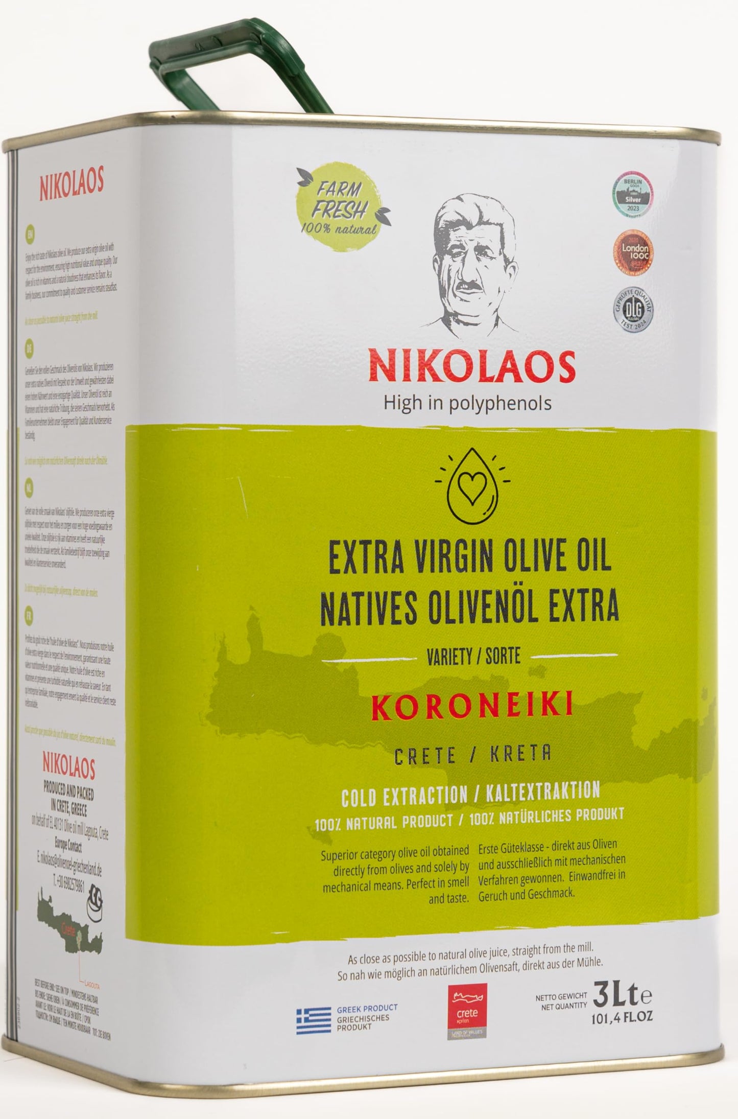 Olive Oil 3L from Crete, Greece "NIKOLAOS" ? Premium Quality, Extra Virgin, Cold-Pressed, Rich in Polyphenols, Low Acidity. New Harvest: Dec. 2024 ?