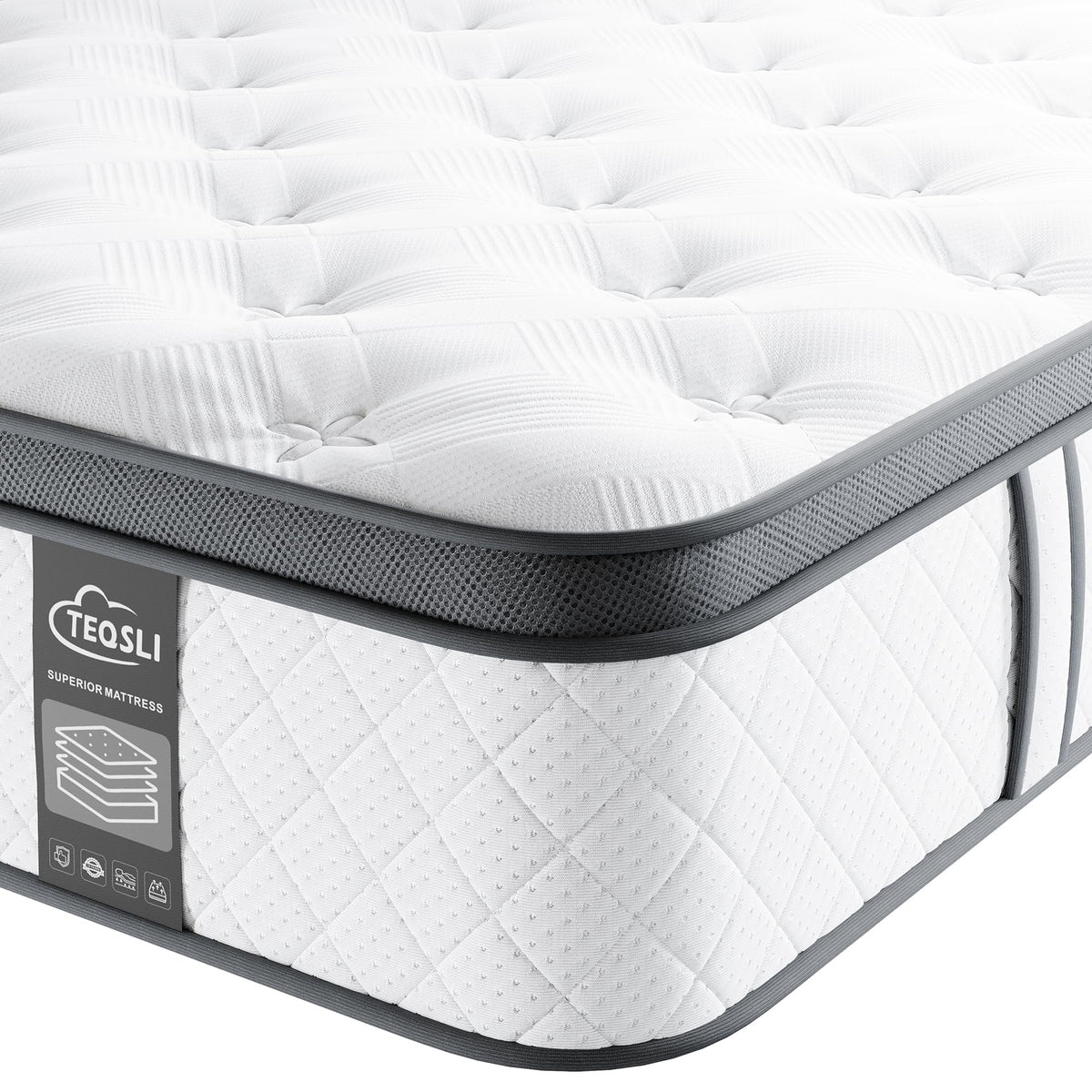 TeQsli 10 Inch Single Mattress Hybrid Medium Firm 7 Zone 90x190x25cm