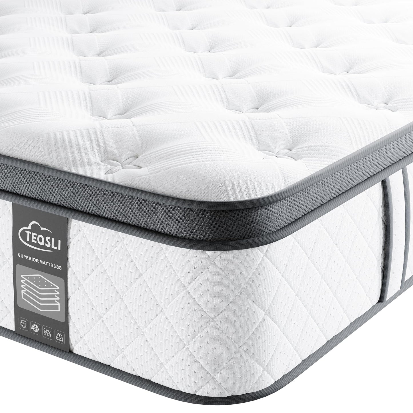 TeQsli 10 Inch Double Mattress Hybrid Medium Firm 7 Zone 135x190x25cm