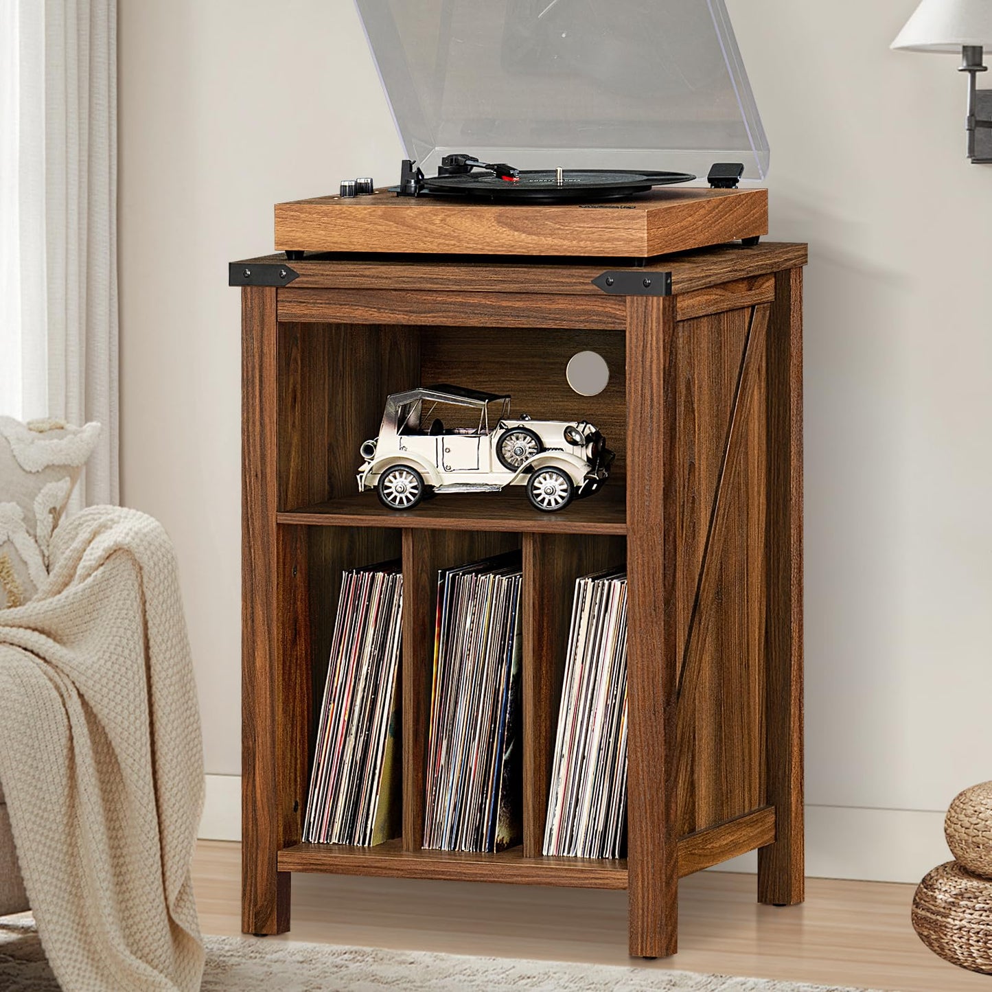 LELELINKY Record Player Stand with Vinyl Record Storage,Brown