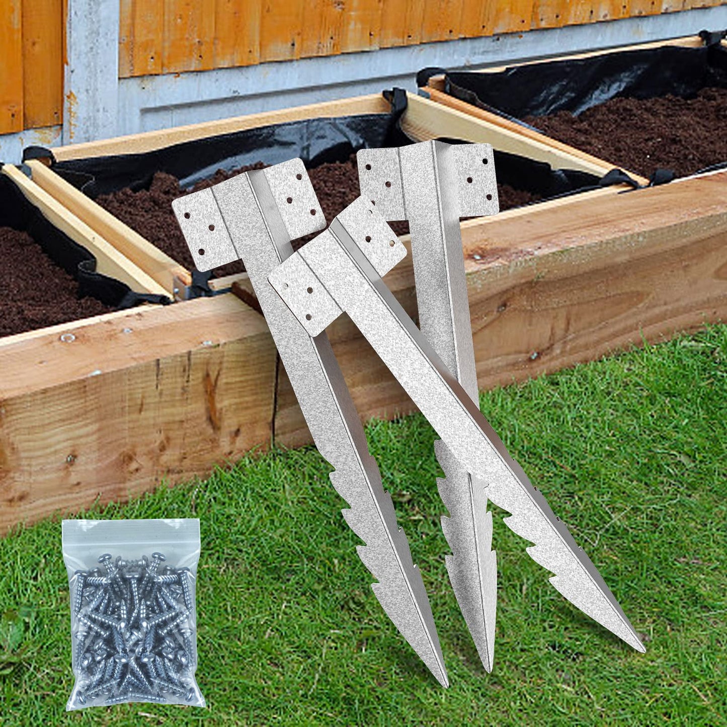 10 Pack Railway Sleepers Brackets- Heavy Duty Sleeper Stakes for Driveway Garden Edging, Galvanised Steel Jagged Sleepers Brackets for Garden Timber