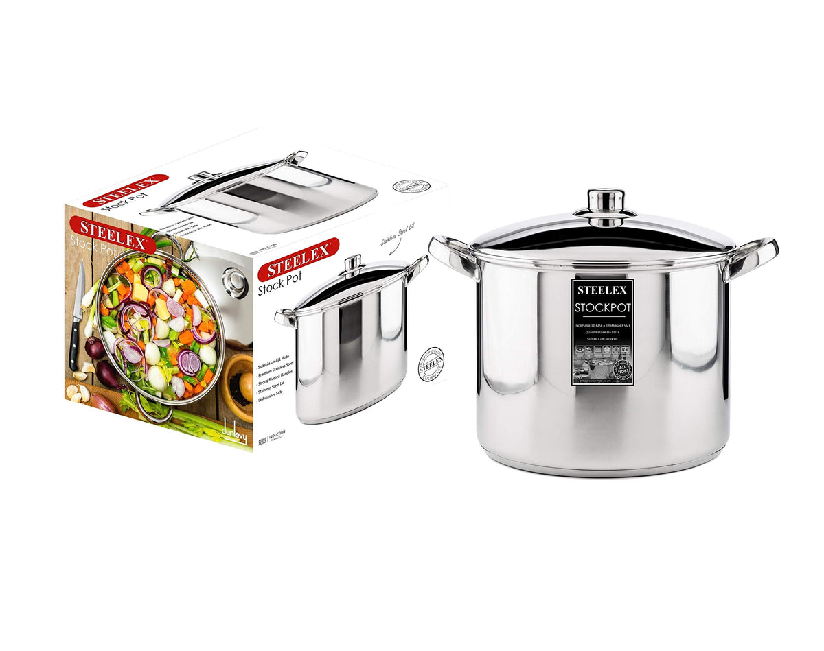 Stainless Steel Induction Stock Pot with Lid Large Deep Casserole Cooking Stockpot Mirror Polished Finish Soup Stew Home Brew Pot (30cm - 15.2 Litre)
