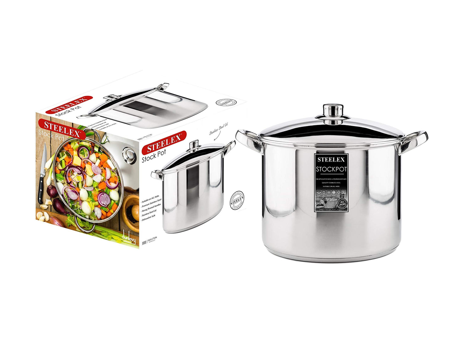Stainless Steel Induction Stock Pot with Lid Large Deep Casserole Cooking Stockpot Mirror Polished Finish Soup Stew Home Brew Pot (28cm - 12.5 Litre)