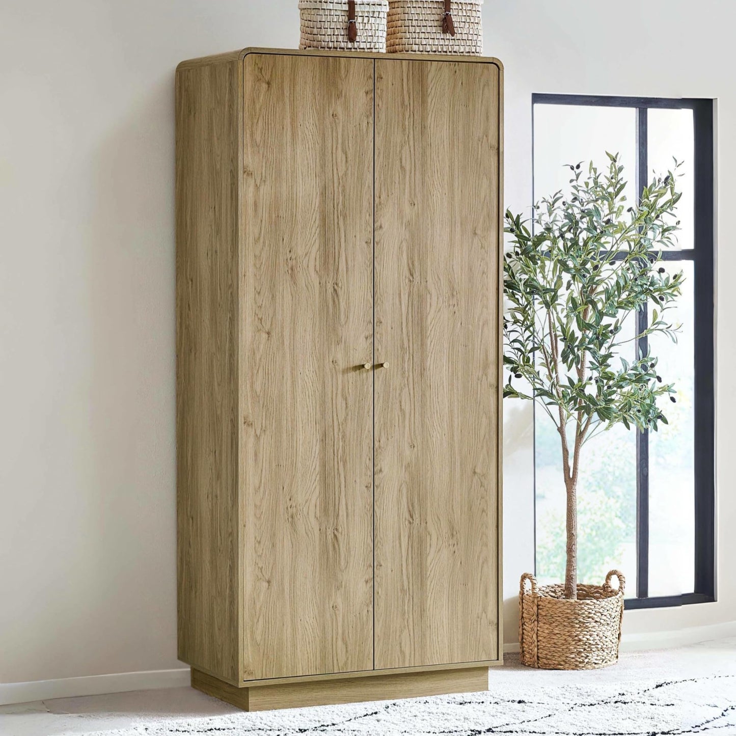Julian Bowen Ingrid Wardrobe ? 2 Door Bedroom Storage with Shelf and Hanging Rail, Light Wood Scandi Wooden Armoire, 202x90x55cm ? Beige