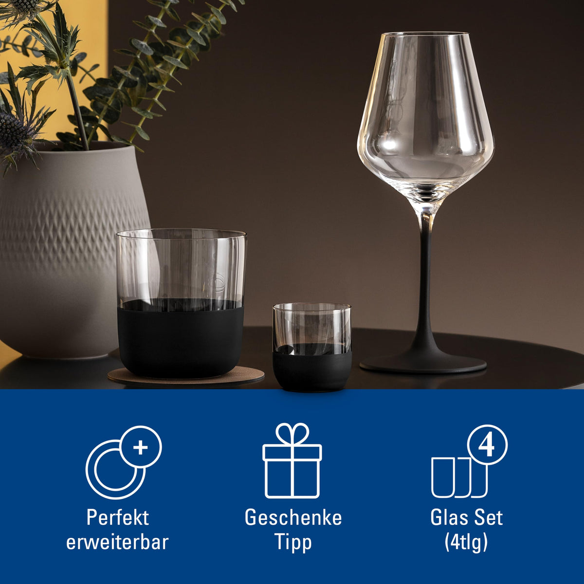 Villeroy & Boch - Manufacture Rock Shot Glass Set/Shot Glass, Set of 4, Crystal Glass with matt Black Base, Capacity 40 ml