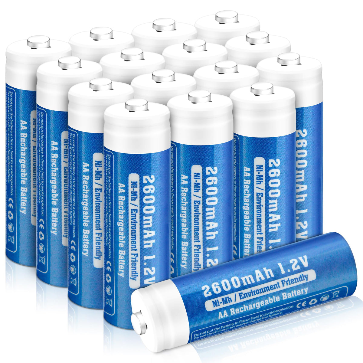 16-Pack Rechargeable AA Batteries, 2600 mAh NiMH, High Capacity 1.2 Volt, Rechargeable Household Battery AA Double A Low Self-Discharge