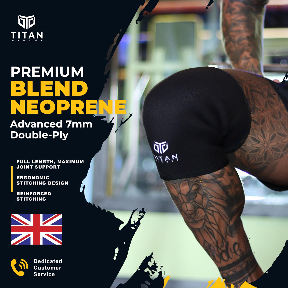 Titan Armour? Premium Knee Sleeves Weight Lifting | 7mm Double-Ply Neoprene | Knee Compression Sleeve for Support & Protection | Knee Support Sleeves