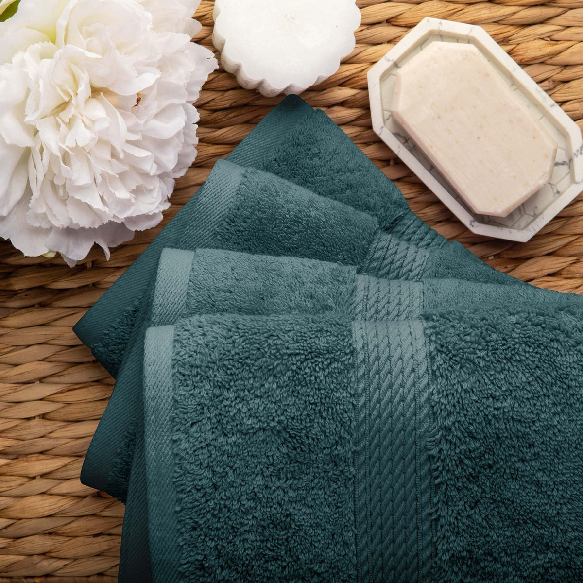 Superior 900 Gram 100% Premium Long-Staple Combed Cotton 4-Piece Hand Towel Set, Teal