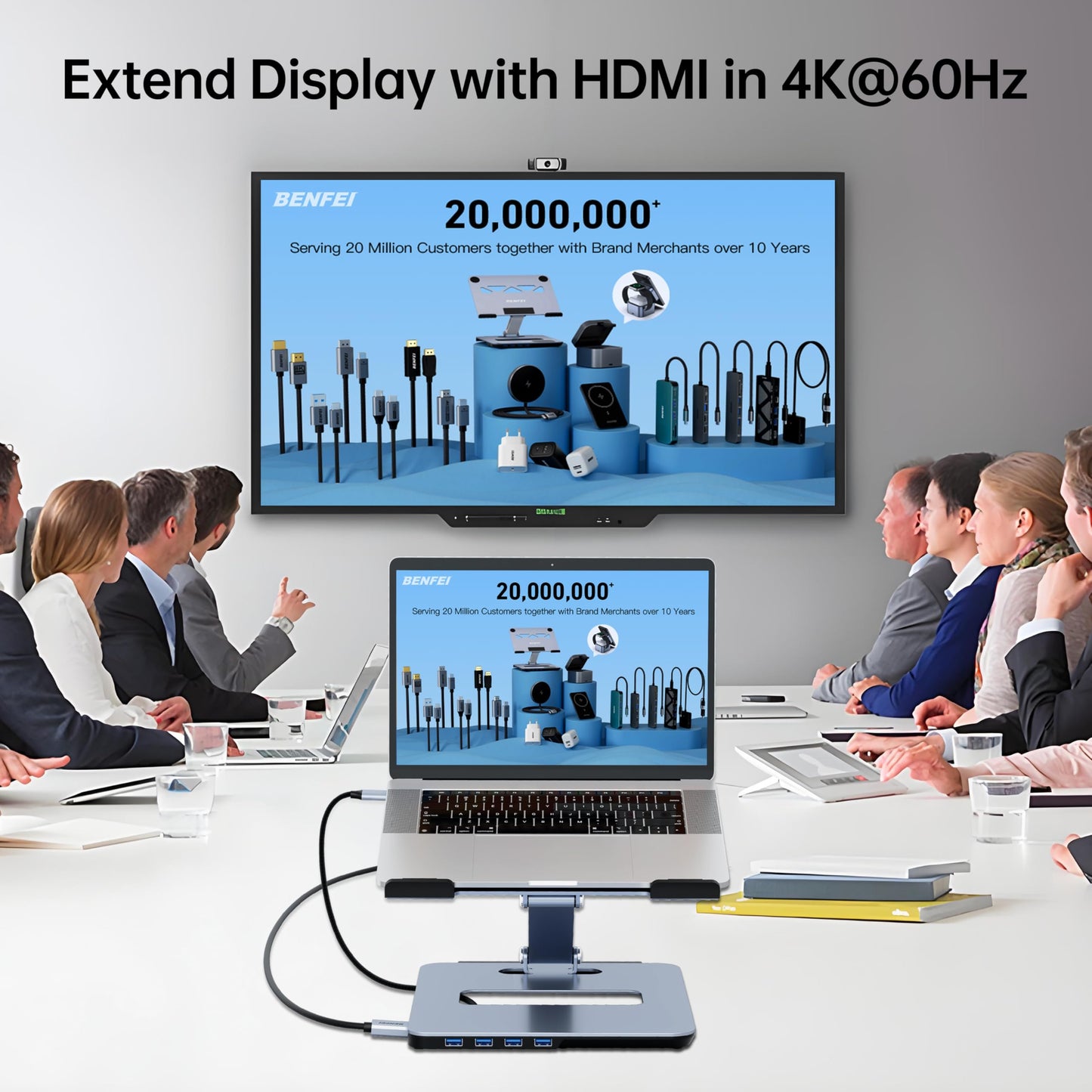 BENFEI Laptop Stand with USB C 6in1 Hub, HDMI 4K@60Hz, 4*USB3.0, 100W PD Compatible with MacBook Pro/Air, iPad Pro, XPS, Thinkpad