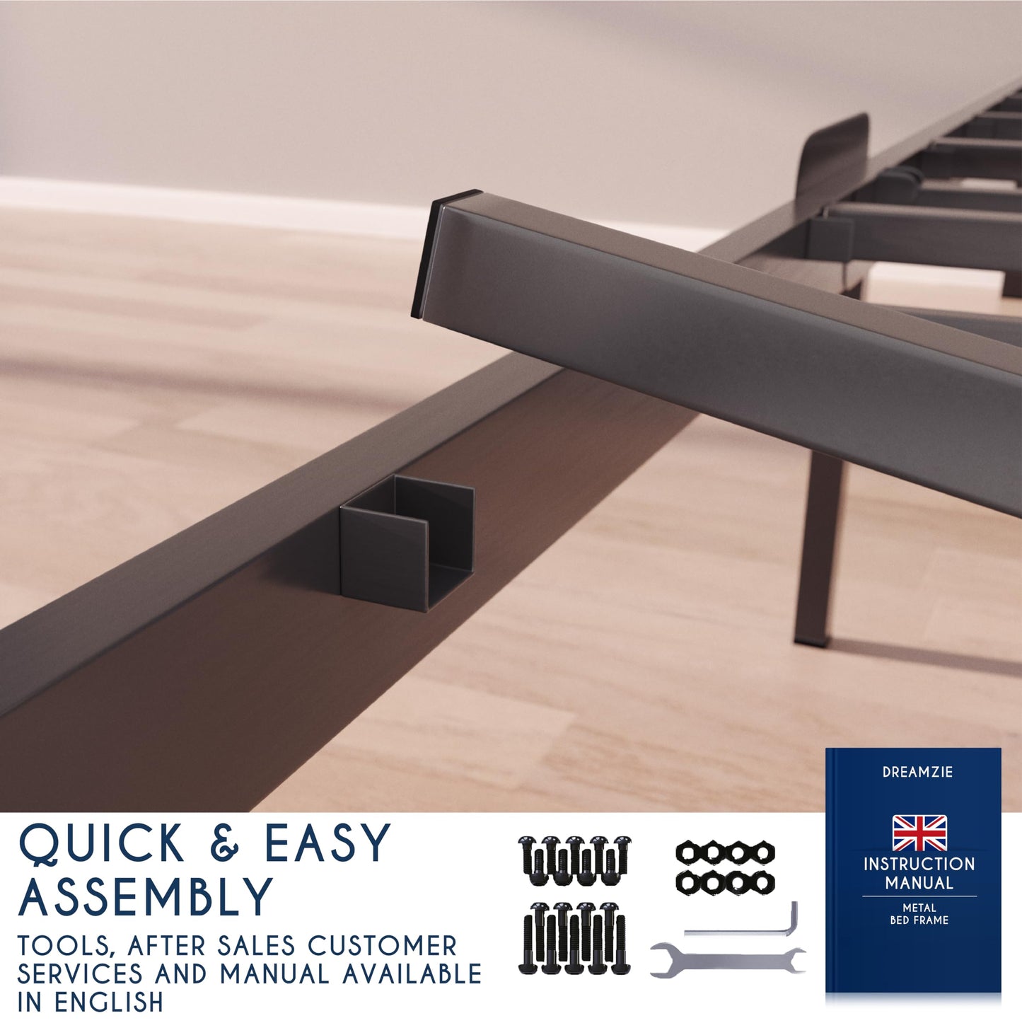Dreamzie - King Size Bed Frame Metal 150x200 with Storage 35cm - Sturdy and 20min Easy Assembly Bed Frames - Large Storage with 35cm Height