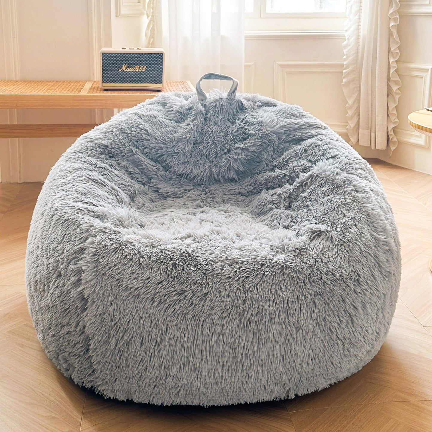 XeGe Faux Fur Stuffed Animal Storage Bean Bag Cover(No Filler), Light Grey