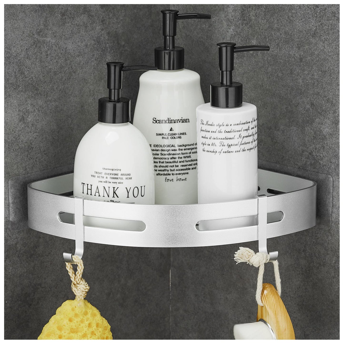 GRICOL Shower Corner Shelf No Drilling Metal Wall Mounted with Stickers Organiser Adhesive Shower Caddy Basket for Bathroom Silver