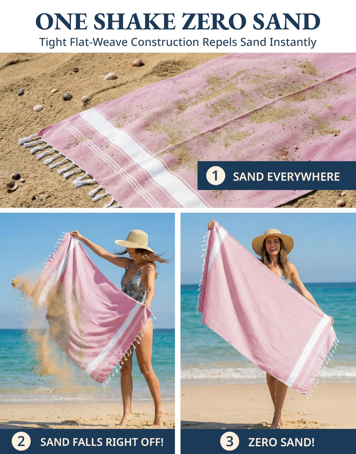 LANE LINEN Turkish Beach Towels, 2 Pack Extra Large Beach Towel, Pre-Washed for Soft Feel, Cotton Rich Oversized Sand Free Quick-Dry Pool Towel