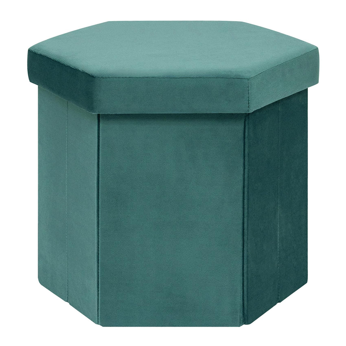 PINPLUS Hexagonal Storage Ottoman, Velvet Foldable Footstool, Teal