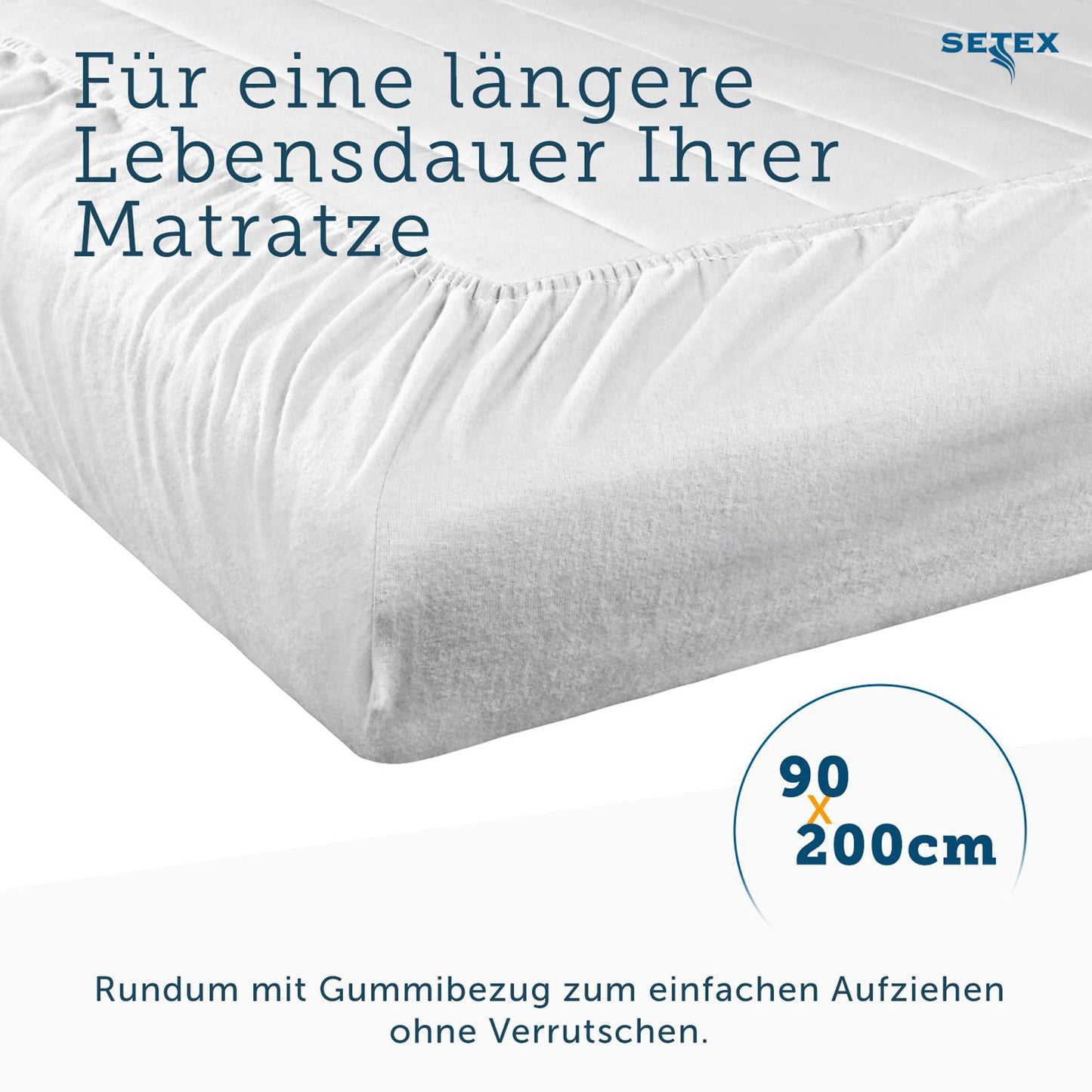 Setex Molton body mattress protectors, fitted sheet, basic, white, 1308, Cotton, White, 90 x 200 cm