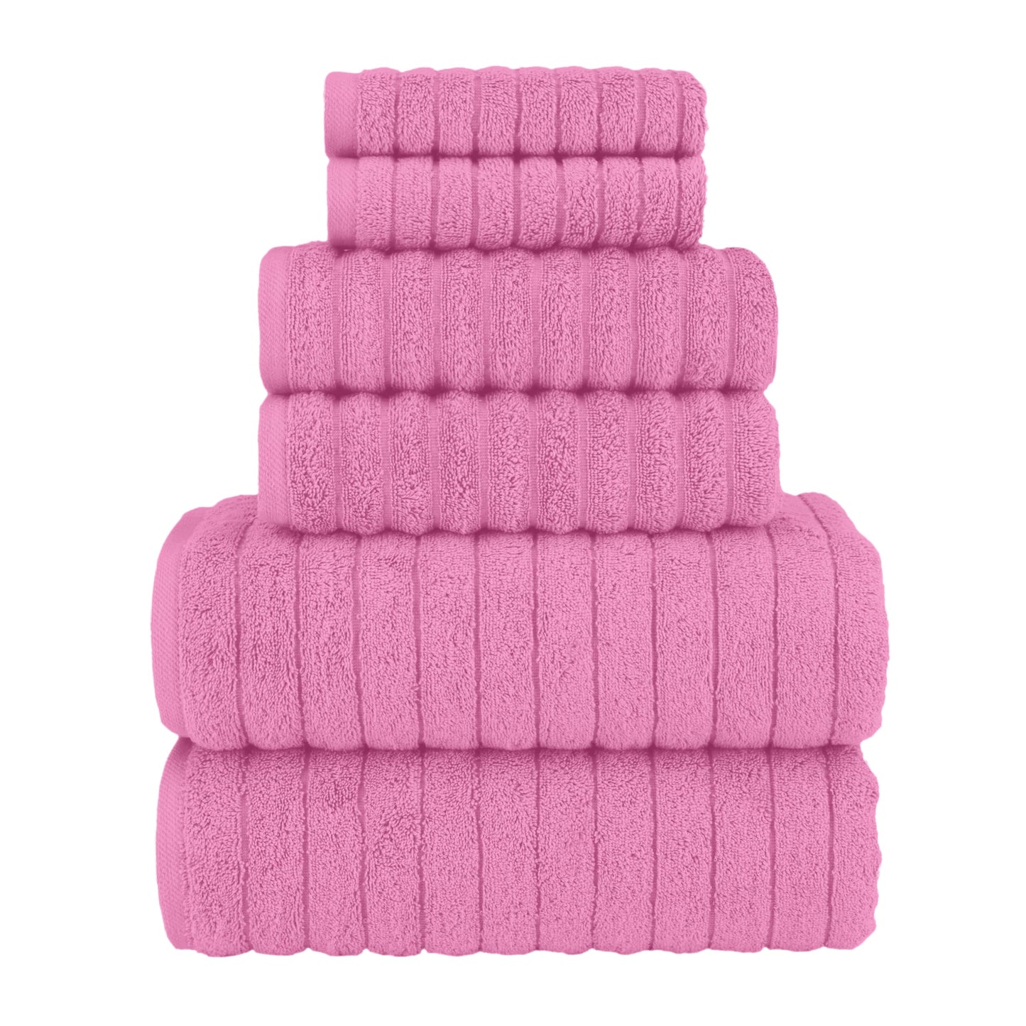 Elegant Comfort 100% Turkish Cotton Corduroy Ribbed Luxury Bath Towels 6-Piece Set, Premium Feel - Quick Dry, Highly Absorbent
