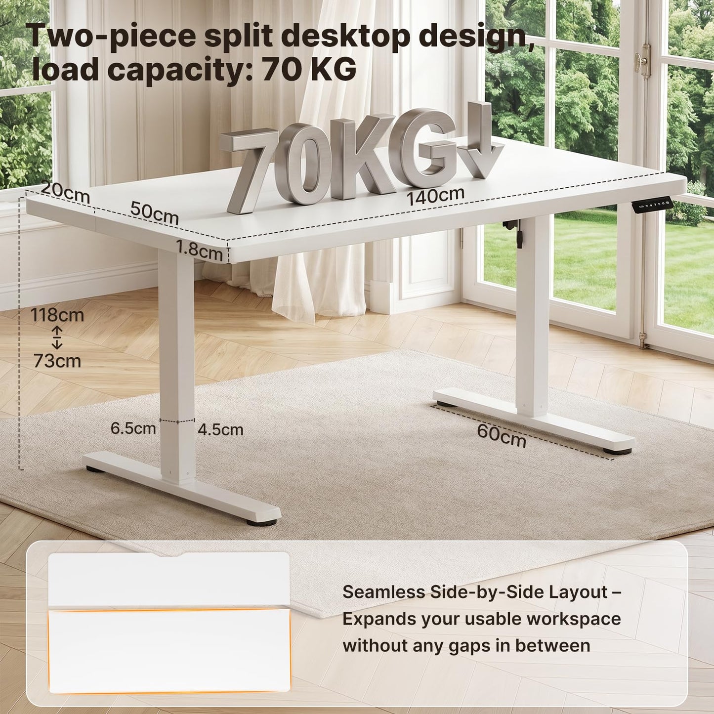 JUMMICO Electric Height Adjustable Desk, 140x70cm,White