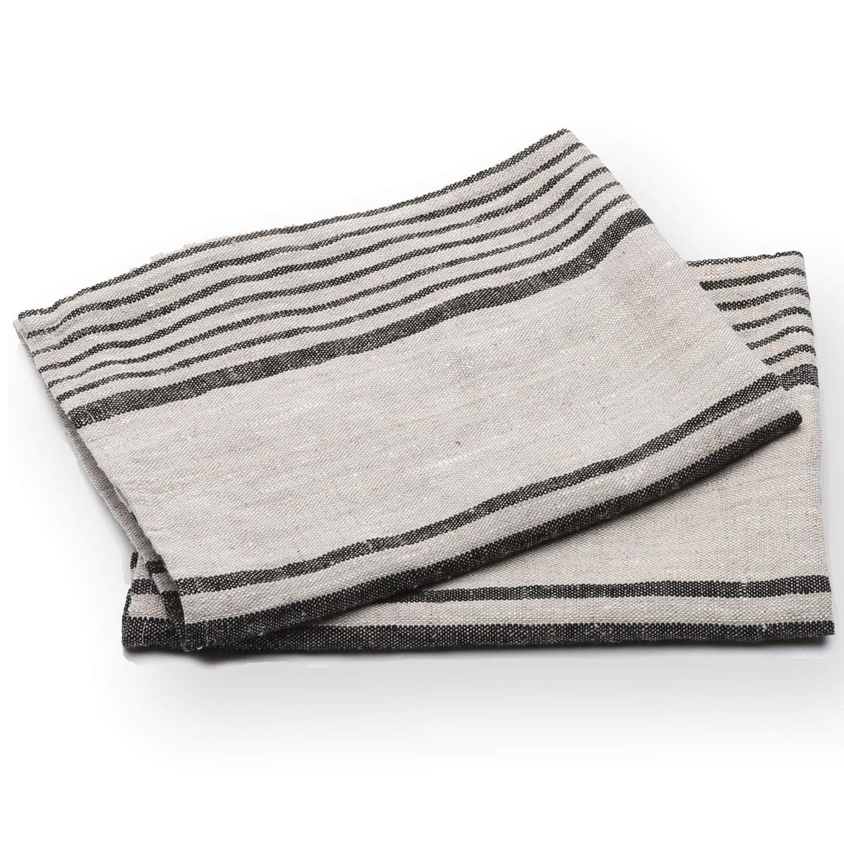 LinenMe 47 x 70 cm Linen Provence Striped Hand and Guest Towels, Set of 2, Natural Black, microfibre