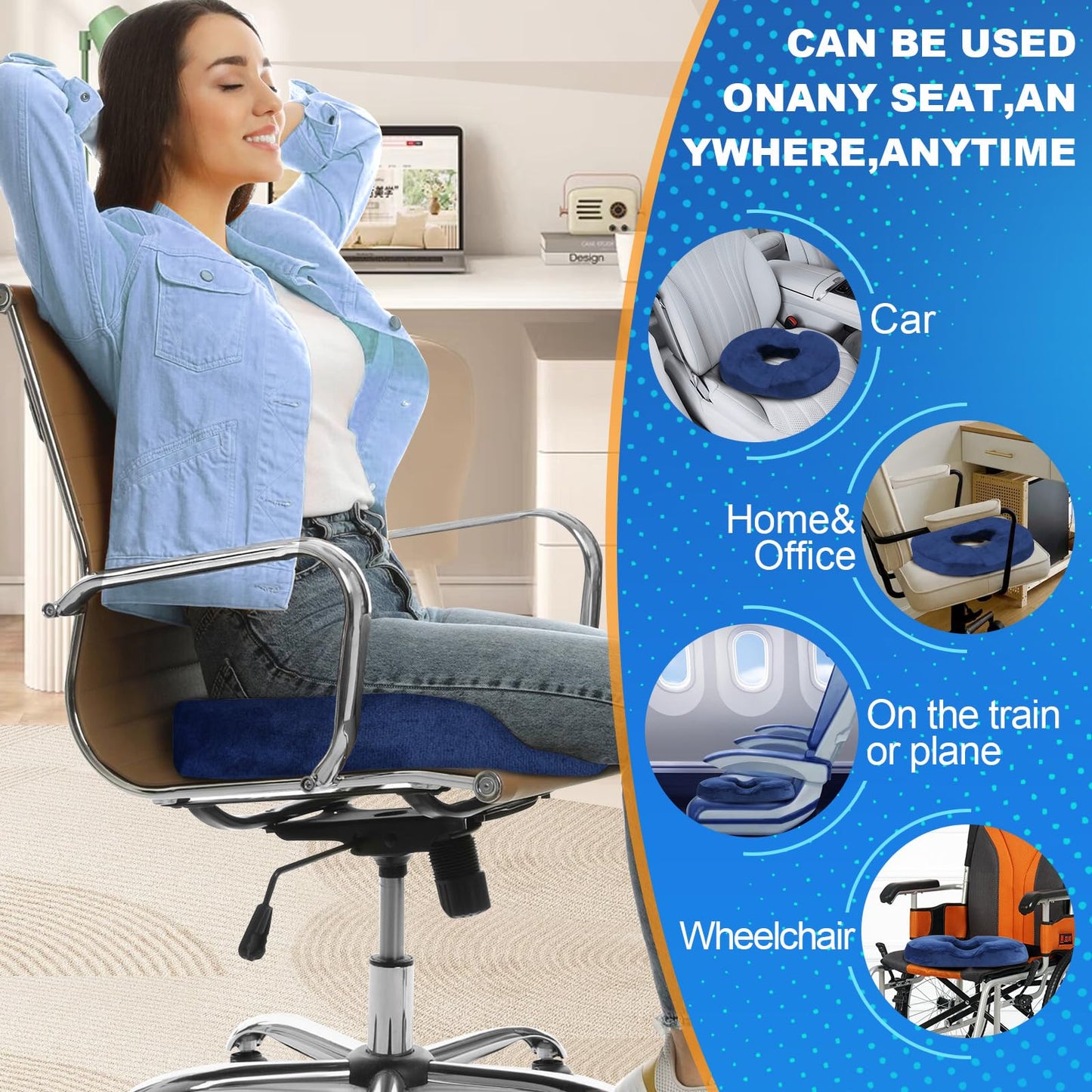 Ecosafeter Donut Cushion Ergonomic Coccyx Support Hemorrhoid Cushion