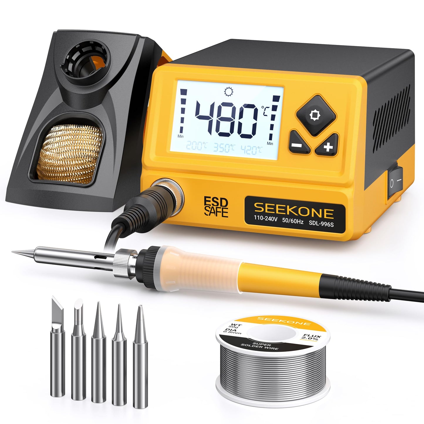 SEEKOEN 60W Soldering Iron Station with Constant and Adjustable Temperature 200?~480?, Soldering Station with LCD Display, 5 Soldering Tips, ?C/?F