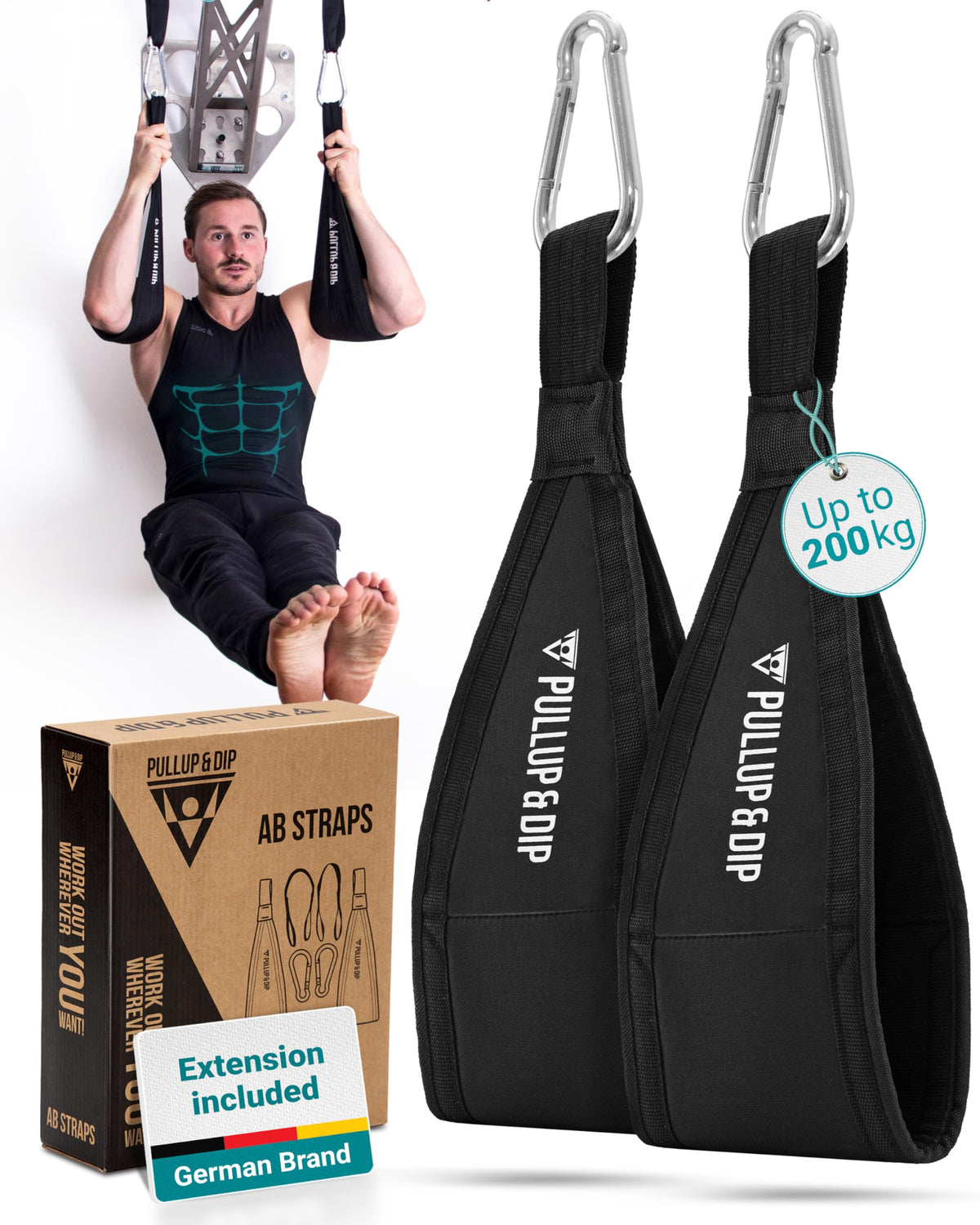 PULLUP & DIP Ab Straps, Premium Abdominal Slings for Abdominal Training, Padded Workout Straps for Crunches, Hanging, Leg Raise, Set of 2 Ab Slings