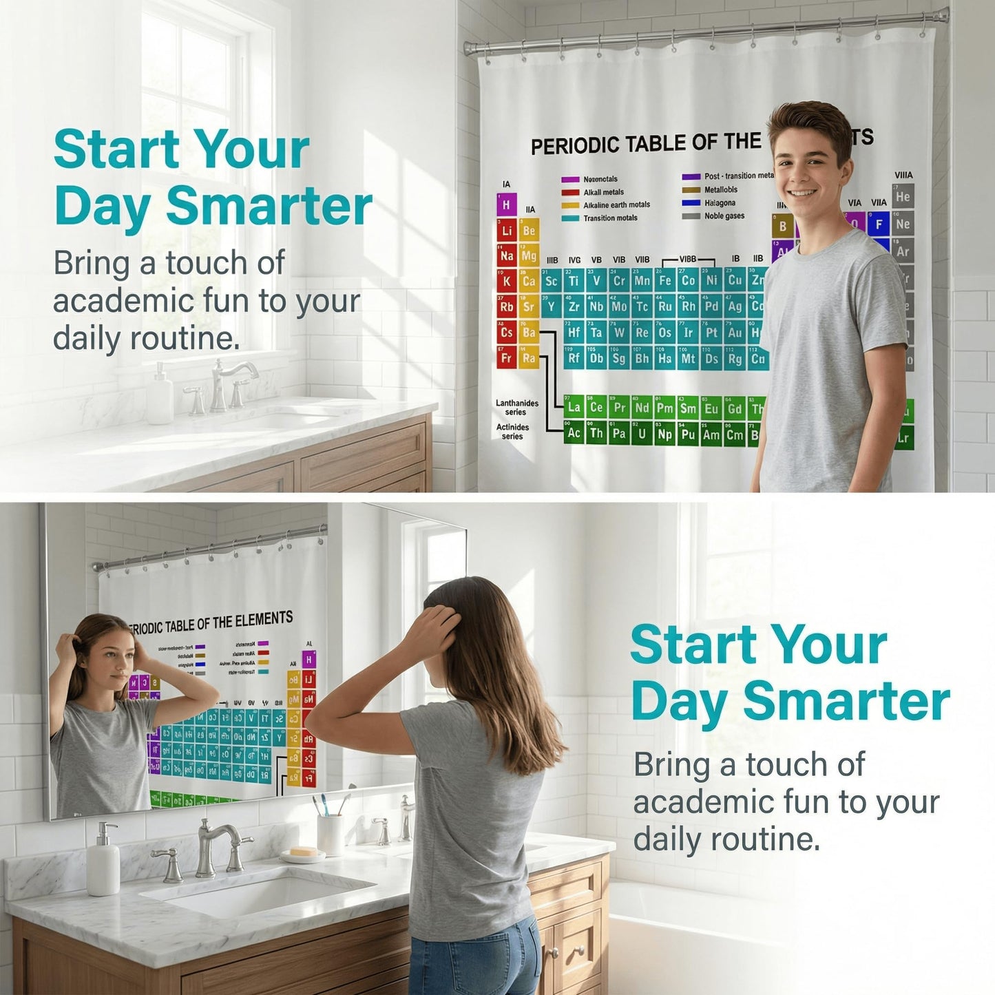 goodbath Periodic Table Shower Curtain 180 x 180 cm, Chemical Elements Waterproof Polyester Fabric Bath Curtain for Bathroom Bathtub Hotel